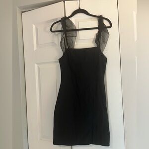 Blue Blush Black Mini Dress with Sheer Details